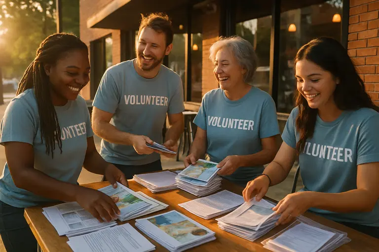Community volunteers marking flood problem areas on a neighborhood map